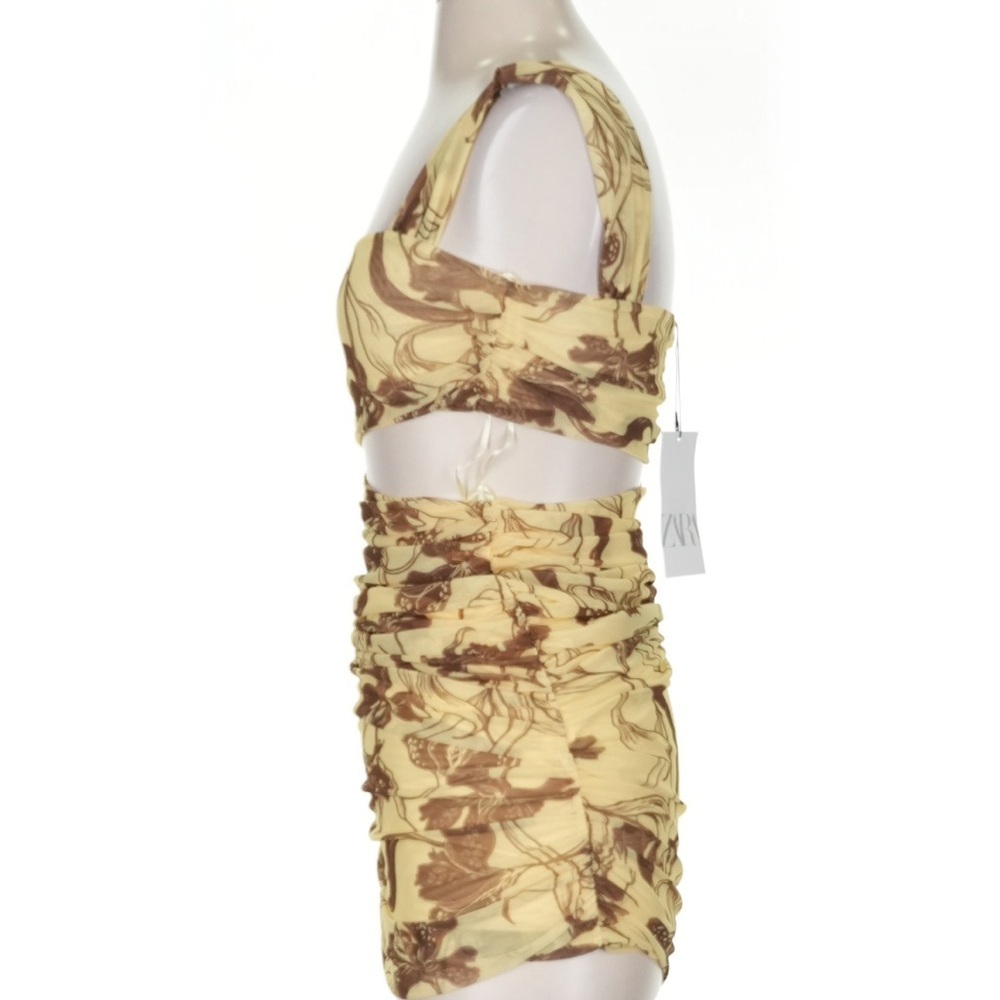 Zara Mesh Cutout Brown Floral Tulle Bodycon Blogger Favorite Women’s Small NWT - Picture 7 of 10